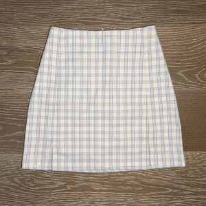 Brandy Melville Cream & Blue Plaid Mini Skirt Size XS